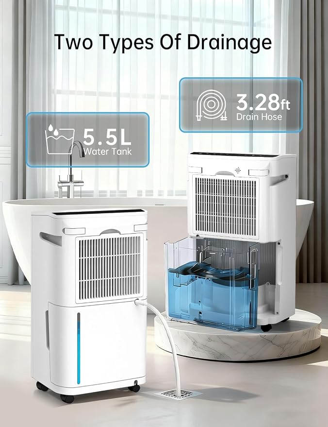 PHILODECO 4500 Sq.Ft Dehumidifier with Drain Hose Max 80 Pint, for Basement, Bathroom, Bedroom, Automatic Defrosting, Intelligent Humidity Control with 24HR Timer, Smart Quiet Dehumidifiers, White