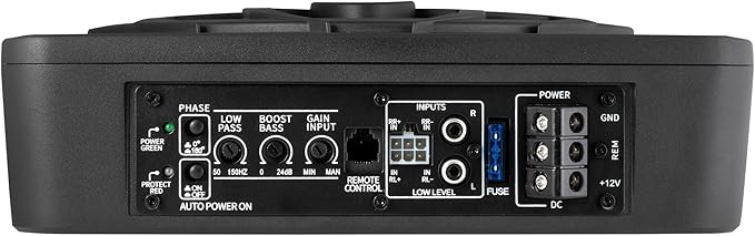 Slim subwoofer underseat with amp Active Powered Car- 800, Low Profile, 10" Inch, Remote Subwoofer Control, Built in Amplifier, for Truck,with Blue LED Light (TOP10L-LED)