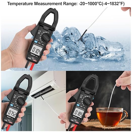 Digital Clamp Meter Multimeter TRMS 6000 Counts 600A Auto-ranging Amp Meter with Flashlight Backlight, Measures NCV, AC/DC Voltage Current, Continuity Capacitance Diode Resistance, Temperature