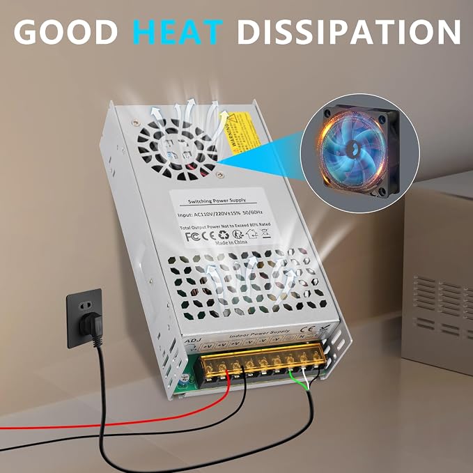 24V 25A 600W Power Supply 110V AC to DC 24V Converter 25A 600W Switching Power Supply for LED Strip Motor Pump CCTV Camera System Radio Car Stereo 3D Printer