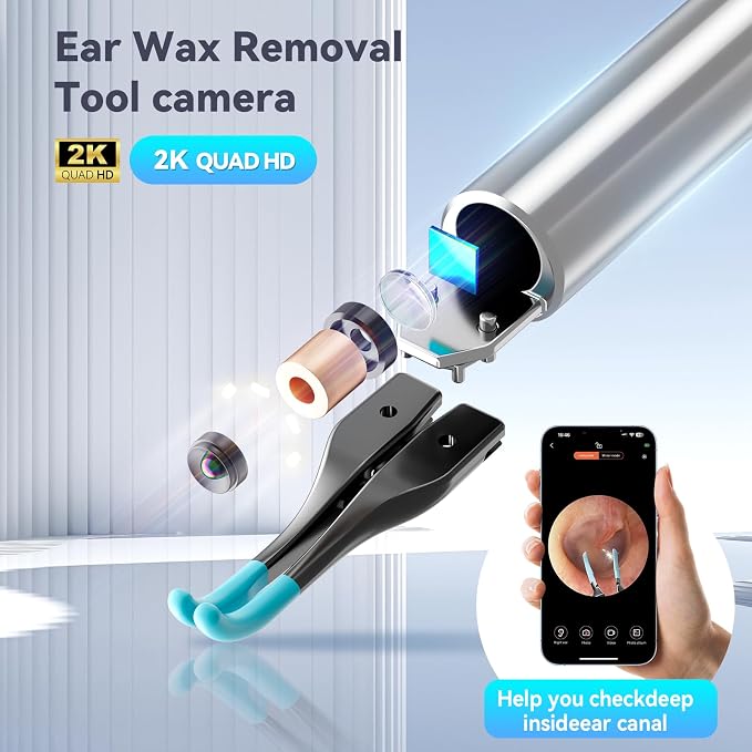Ear Wax Removal, Ear Camera with Omnidirectional Tweezers, Otoscope with 1080P Camera, Ear Wax Removal Kit with 6 Ear Pick