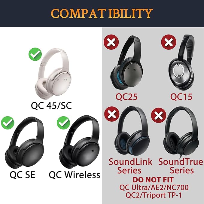 SOULWIT Lambskin Earpads Replacement for Bose QuietComfort 45 (QC45)/QuietComfort SE (QC SE)/Quiet Comfort Wireless Over-Ear Headphones, Ear Pads Cushions with High Density Foam - Brilliant White