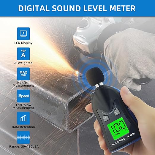 Handheld Decibel Meter, Digital Sound Level Meter 30-130dBA SPL Decibel Monitoring Tester Sound Meter Noise Decibel Reader with Max/Min Hold Data Sensor LCD Backlight Display for Home Factory