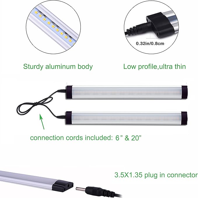 AIBOO LED Under Cabinet lighting Kit, Plug in Strip Lights with Dimmer Switch for Kitchen Cabinet Counter, Closet, bedroom lighting.（24w-8 bars kit-6000K）