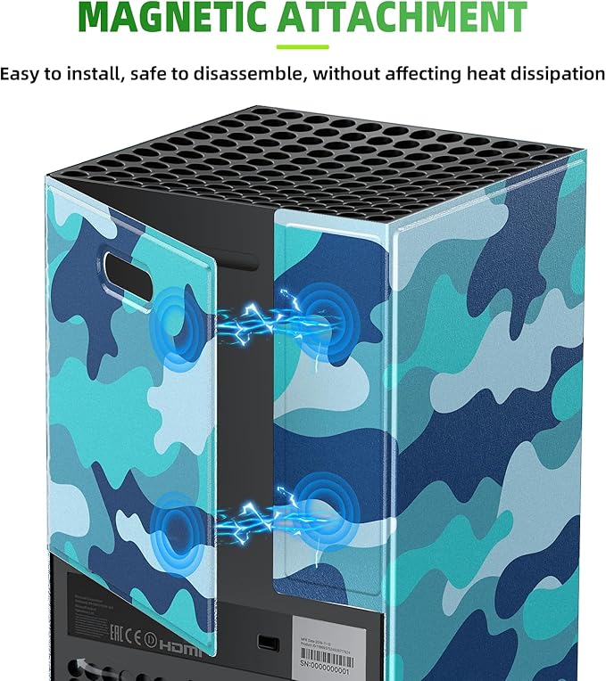 WOLIBEAR Magnetic Smart Wraps for Xbox Series X Console, Full Protection Protective Cover Case for Xbox Series X Accessories with Premium PU Leather and Soft Inner Lining - Blue Camo