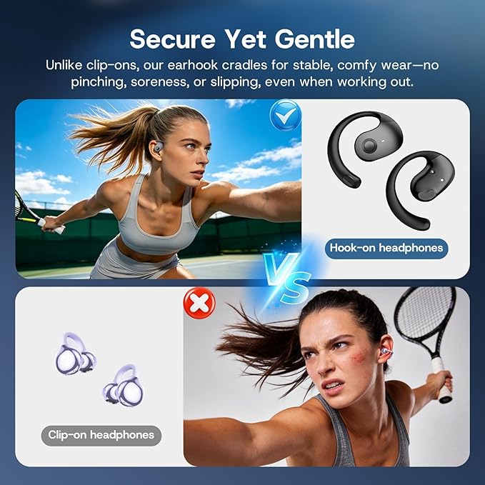 Over Open Ear Earbuds Wireless Bluetooth Open Ear Headphones Air Conduction Earbuds that Don't Go in Your Ear with Awareness of Surroundings with Over-Ear Hooks