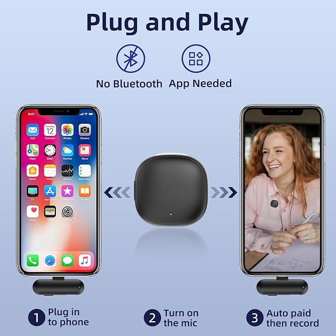 NPTCL Wireless Microphone for iPhone 17 16 15 - Ai Noise Cancelling Mini Microphone USB C for Android Phone, Lavalier Mic with 35H Charging Case for Video Recording Vlogging YouTube Tiktok