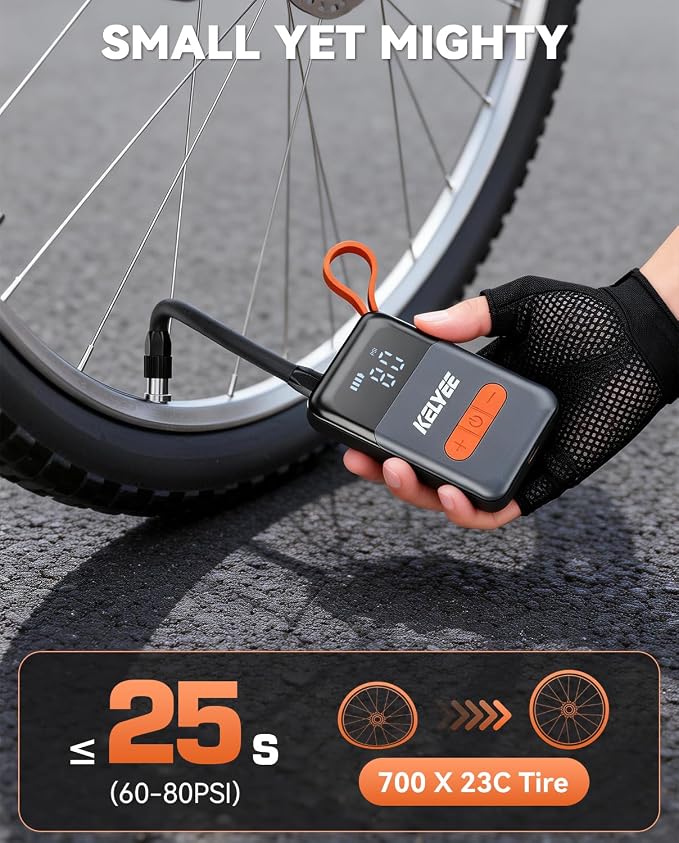 F05 Mini Electric Bike Pump 150 PSI, Portable Bicycle Tire Inflator with Presta & Schrader Valve, Fast Inflation Tiny Bike Pump for Road Bike & MTB