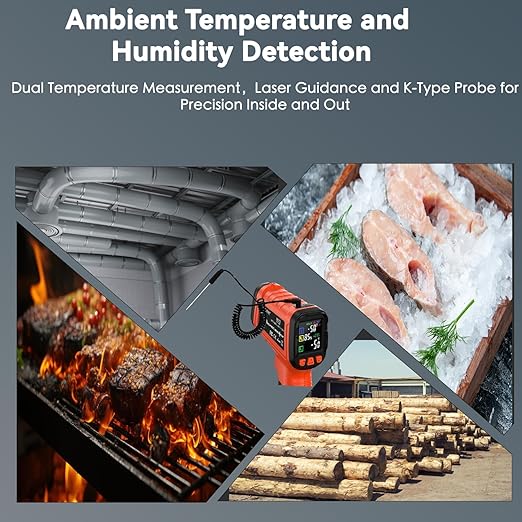Laser Thermometer -58°F to 1796°F, Dual-Mode Infrared Thermometer Temperature Gun with K-Type Thermocouple, IR Thermometer Gun for Reptiles, Cooking, Griddle, Oven, 16:1 Home Handheld Temp Guns
