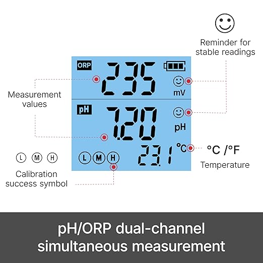 Apera Instruments PR60F Premium pH/ORP (Redox) Tester Kit with Dual Flat Sensor Pre-calibrated for High-Accuracy Simultaneous pH/ORP/Temp. Measurement
