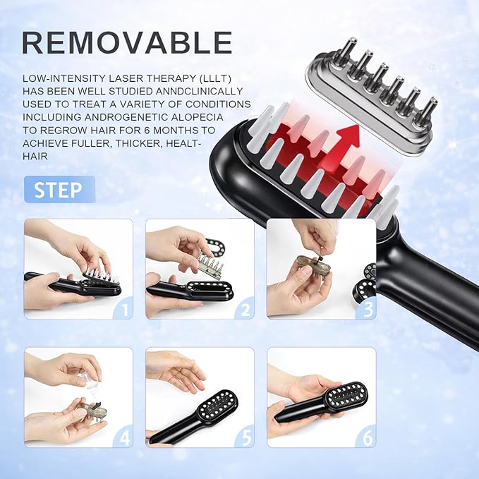 Obiredk ㅤLaser Hair Growth Comb, 650nm Red Light Therapy for Hair Regrowth, FDA Cleared LLLT Scalp Massager for Thinning Hair & Receding Hairline Rechargeable - Black