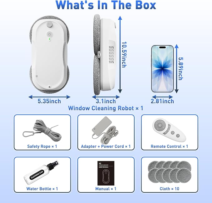 KKI Window Cleaning Robot,Upgraded Window Cleaner Robot, Auto-Dual Spray, Max 3200pa,3 Cleaning Modes & Edge Detection, Remote Control for High-Rise Windows, Glass Door,5Sets Cloths