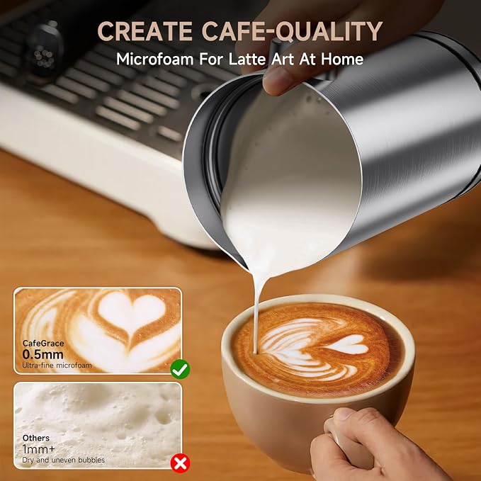 4-in-1 Milk Frother for Coffee, Automatic Warm and Cold Foam Frother, One-Touch Milk Steamer and Frother for Coffee, Latte, Cappuccino, Macchiato, Hot Chocolate, Matcha, Easy to Clean