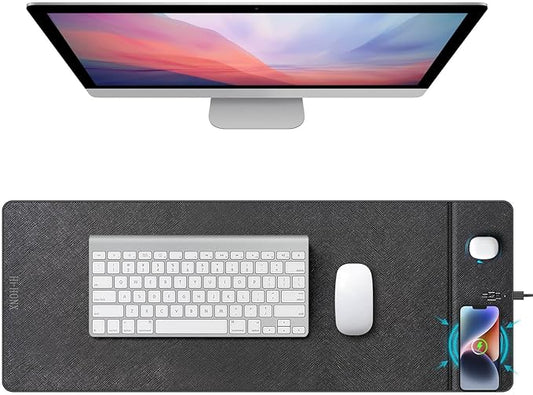 Wireless Charging Mouse Pad, 31.5"x11.7" XXL Large Office Desk Pad with Ultra-Smooth Surface,Non-Slip Base, Classic Black Waterproof Computer Desk Mat for MacBook, PC, Laptop, Christmas