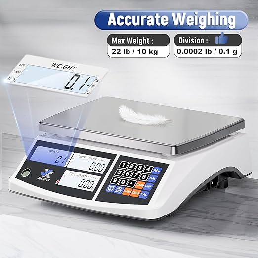 Industrial Price Counting Scale, 22lb/10kg x 0.1g Digital Bench Scale Inventory Scale for Small Parts Coin Scale, lb/g/kg/oz Units Electronic Gram Scale with LCD Backlit Display Large Platform
