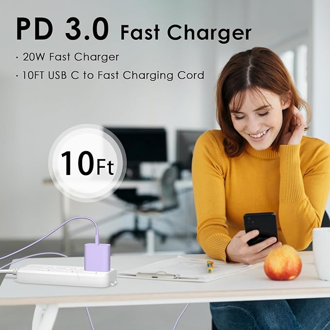 Phone 14 13 12 Fast Charger for Phone 14/14 Pro/13/13Pro Max/12/12 Pro Max/11/XS/XR/X/8Plus(Purple)