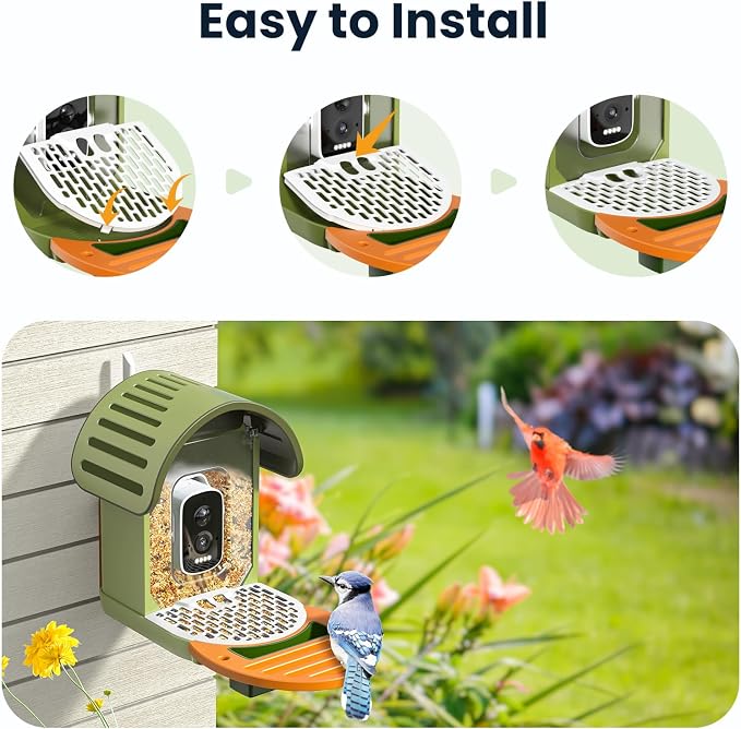 Smart Bird Feeder Camera with Bird Seed Guard (Green)