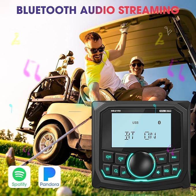 Waterproof Bluetooth Radio for Golf Cart: DOVOX Boat Marine Gauge Stereo - 2.8 Inch LCD Display AM FM USB AUX Subwoofer 200W Output - Gift for Golfer