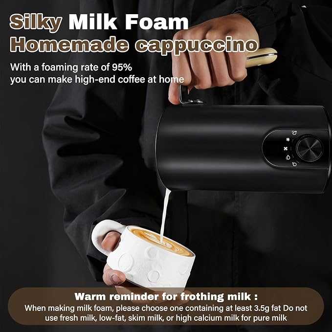 2026 Upgraded Milk Frother and Steamer, 19.9 OZ Detachable Milk Frother for Coffee with Temperature Display, 5 in 1 Large Capacity Automatic Warm and Cold Foam Maker for Coffee, Latte, Cappuccino