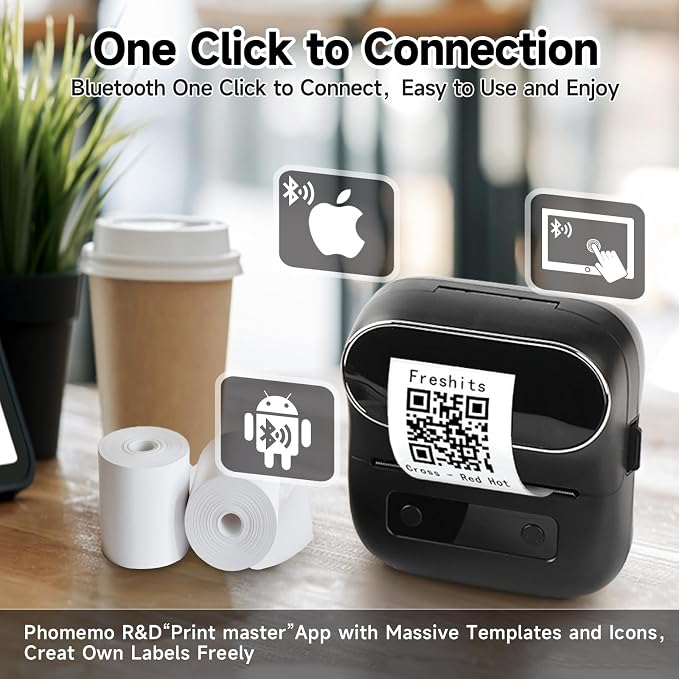 Phomemo M220 Label Maker & 1 Roll White Thermal Labels, 1.96" x 1.96"(50x50mm)