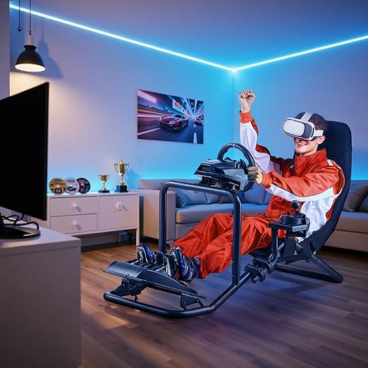 VEVOR Racing Wheel Stand, Heavy-Duty Integrated Simulator Cockpit Steering Stand, Fit Logitech G25,G27,G29,G920,G923, Thrustmaster T300RS,TX F458,T500RS,T3PA-PRO (F1/GT) and CSR Pedals, Black