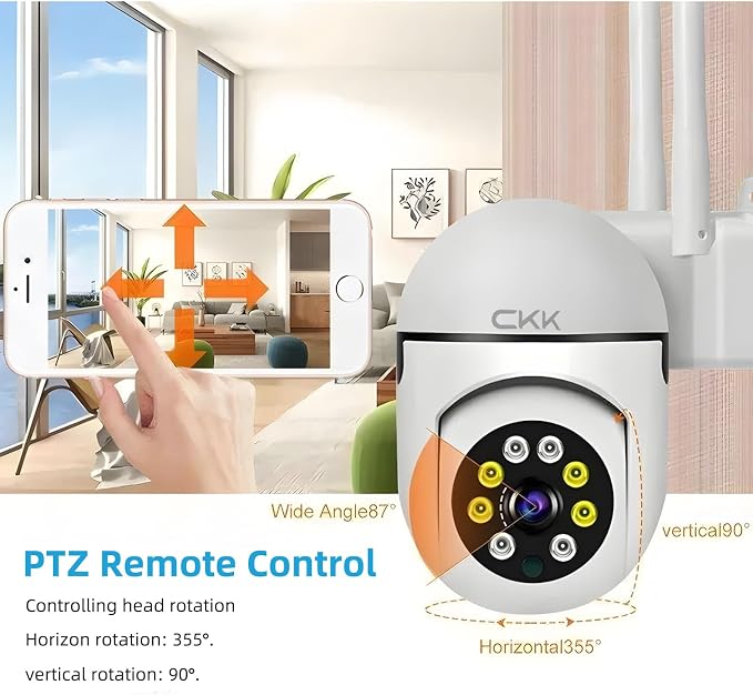 CKK 1080P Security Camera Outdoor Corded Power, 2 Pcs 2MP PTZ WiFi Home Camera (2.4G/5G Dual-Band), 360° Pan/Tilt, Color Night Vision, Motion Alerts, 2-Way Audio, Compatible with Alexa