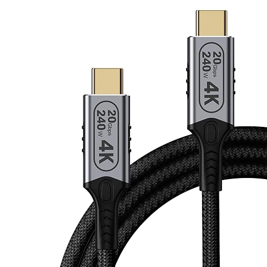 10ft USB-C to USB-C Cable, 20Gbps Data Transfer, 4K@60Hz Video, 240W Fast Charge, Compatible with Laptops, Tablets, Smartphones, and Computers