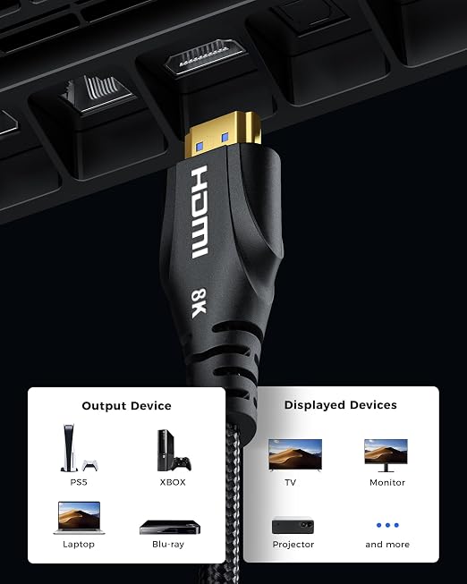 Cratree HDMI Cable 6FT 2Pack - Certified 8K Ultra High Speed HDMI Cord,48Gbps,8K 60hz,4K 120hz,Braided,eARC,HDCP 2.2 2.3,Compatible for HDTV/PS5/PS4/Blu-ray/RTX 3080 3090