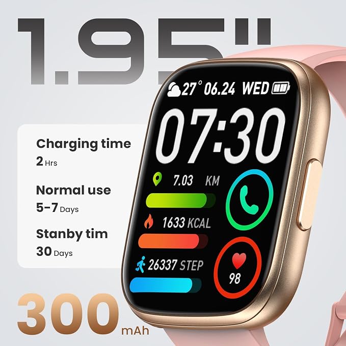 Smart Watch for Men Women (Answer/Make Call), 1.95" Touch Screen Fitness Tracker with Heart Rate/Sleep Monitor, IP68 Waterproof Smartwatch for Android iOS, Fitness Watch with 120+ Sports Modes, Pink