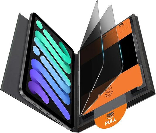 OMOTON 2 Pack Privacy Screen Protector for iPad Mini 7 A17 Pro 7th Generation Mini 6 6th Gen (8.3-inch, 2024/2021), Anti-Spy Tempered Glass with Installation Tray, Case Friendly/Apple Pencil Support