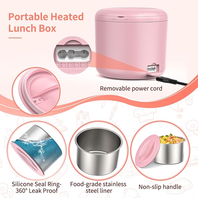 Akhia 41-Ounce Electric Lunch Box for Adults 80W Heated Lunch Box for Men, Portable Food Warmer with 1.2L 304 Stainless Steel Container 12V/24V/110V/220V in Car Truck Valentine's Gift for Men Woman