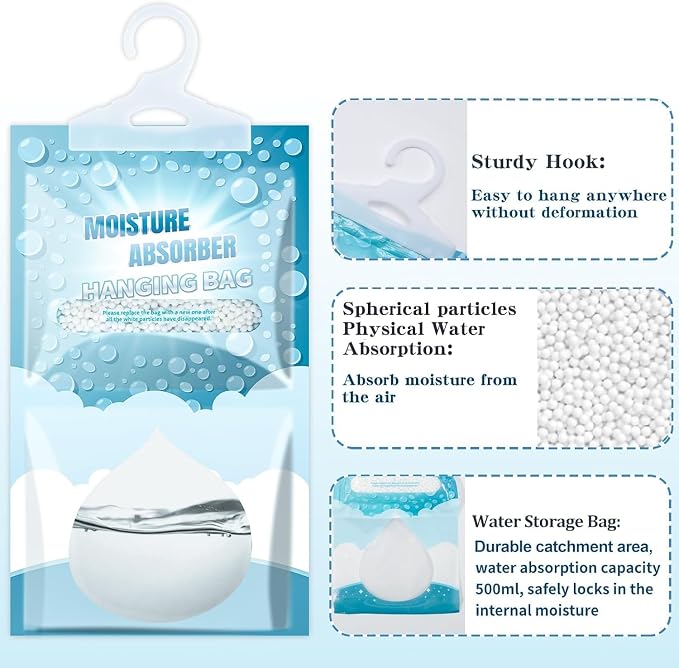 Moisture Absorbers 36 Pack - Fragrance Free Humidity Absorber High-Efficiency Dehumidifier Bags Portable Moisture Hanging Bags for Closet, Bathroom and Kitchen