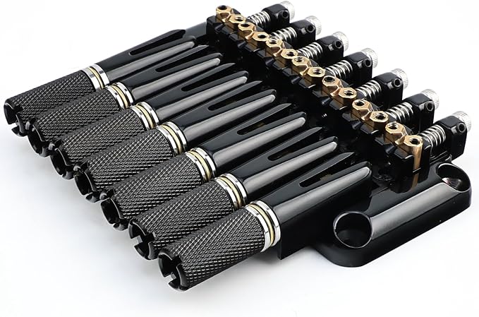 Headless 7-String Guitar Bridge 10.5mm Fixed Bridge -Brass Saddles Zinc Alloy Plate, Stable Intonation，Easy Installation/Adjustment, Fits Most 7-String Headless Guitars Black