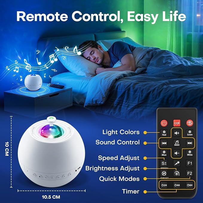 30 Sounds Machine Light Projector & Portable Bluetooth 5.3 Speaker, Premium Noise Machine for Adults & Baby, 15 Nebula Light Modes with Remote, Timer, Memory, Birthday Gifts for Teen & Adults