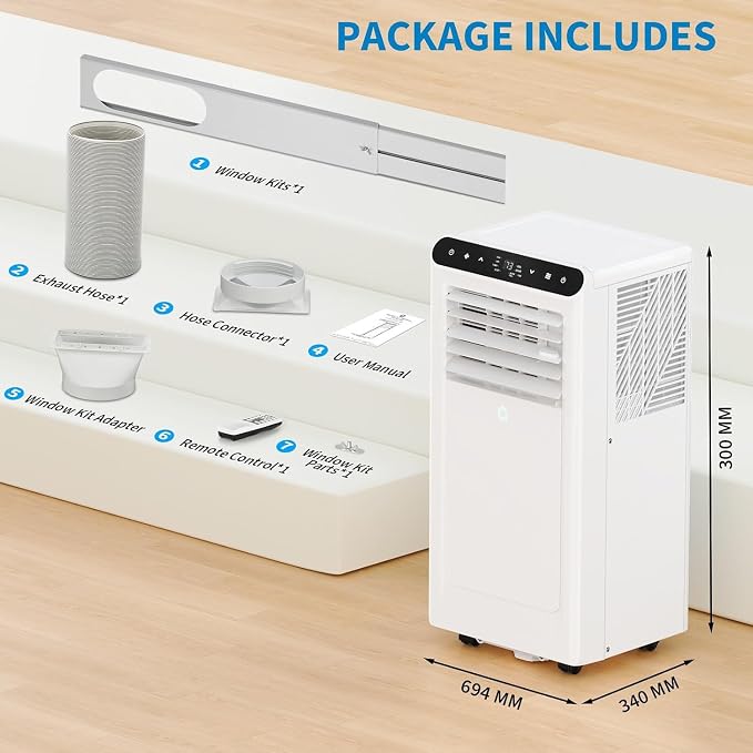8000 BTU Portable Air Conditioners, 3-in-1 Portable AC with Cooling Dehumidifier Fan, Quiet Sleep Mode, Remote Control, 24H Timer,LED Touch Screen, for Bedroom Office Dorm Rooms Up to 350 Sq Ft