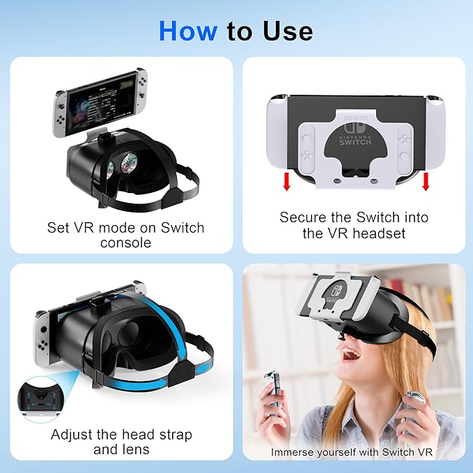DEVASO Upgraded VR Headset for Nintendo Switch, Switch OLED Model, Virtual Reality Glasses with Adjustable HD Lenses and Comfortable Head Strap, Labo VR Kit 3D Goggles Accessory