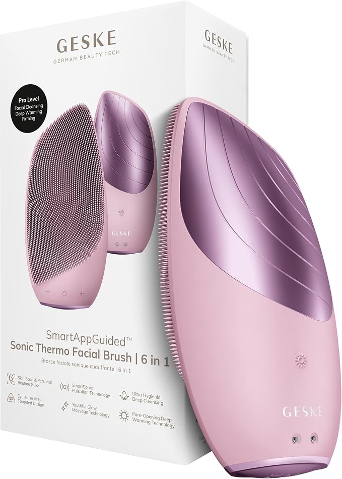 GESKE SmartAppGuided Sonic Thermo Facial Brush | 6 in 1 | Skin Cleansing | Cleansing Brush with Thermal Function | Electric Facial Massager