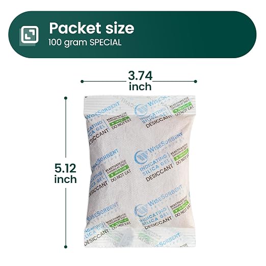 Wisesorb 60Pcs 100g Rechargeable Desiccant Packs, Indicating Silica Gel Packets, Moisture Absorbers for Storage, Gun Safe Dehumidifiers