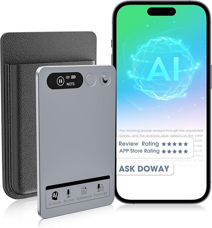 AI Note Taker Device, Smart Voice Recorder with AI Transcription, 64GB Audio Recorder for Meetings, Lectures & Phone Calls, Speech to Text Recorder, App Controlled