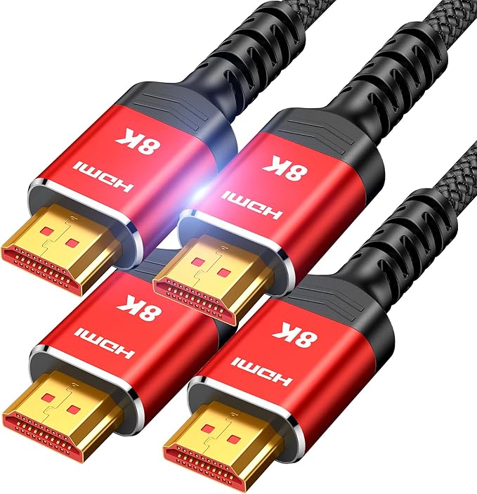 Highwings HDMI Cables 3.3FT/1M 2-Pack, (HDMI 2.1) 10K 8K@60Hz 4K@120Hz 48Gbps HDMI Cord, Ultra High Speed Picture Quality Performance Cable, Braided, HDCP 2.2&2.3, eARC, Ease of Installation