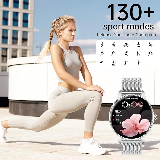 Smart Watch for Women(Answer/Make Calls), 1.27" HD Screen Fitness Tracker with Heart Rate/Sleep Monitor, 130+ Sport Modes IP68 Waterproof Activity Tracking, Smartwatch for Android iPhone with Bracelet