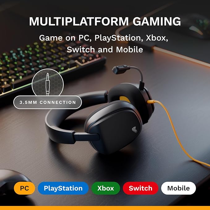 GLORIOUS GHS Eternal - Stereo Gaming Headset for PC, PS5, PS4, Xbox, Switch - Custom Tuned Angled Drivers, Adjustable Crystal Clear Detachable Mic, 3.5mm - Durable, All Day/Night Comfort - Black