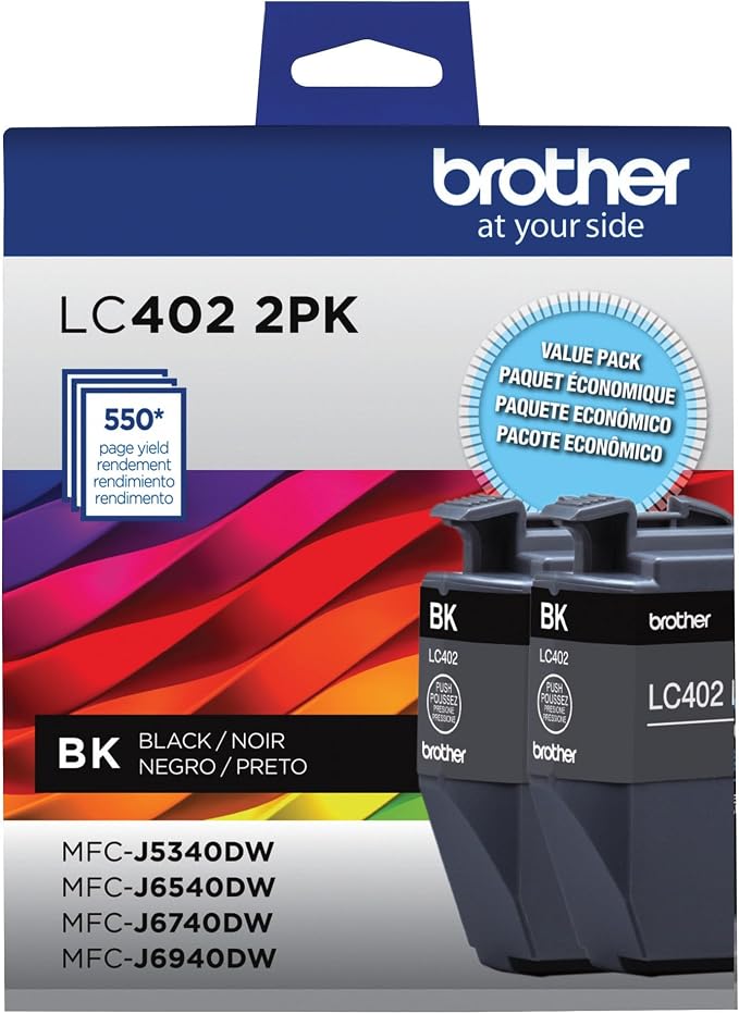 Brother Genuine LC402 2PK 2-Pack of Standard Yield Black Ink Cartridges
