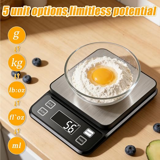 Waterproof Kitchen Scale, 10kg/22lb Food Scale Precisely Measures Grams and Ounces for Baking and Cooking, Stainless Stee Digital Scale with Backlight for Food