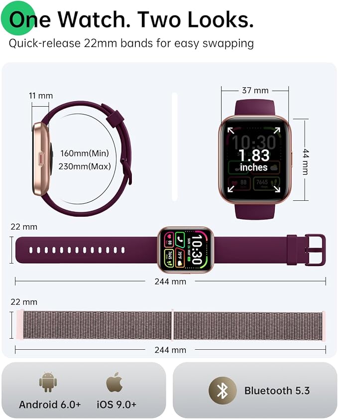 Smart Watches for Women, 1.83" Alexa Smart Watch for Android Phones & iPhones with Calls/Messages, 120+ Sport Modes Fitness Watches for Women Men with Heart Rate Monitor, Sleep/Activity/Health Tracker