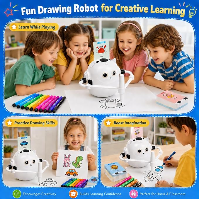 Drawing Robot for Kids with Music, Interactive Educational Drawing Machine with 100 Drawing Cards & 16 Color Pens, Magic Painting Learning Toy Gift for Girls and Boys Age 3 4 5 6 7 8