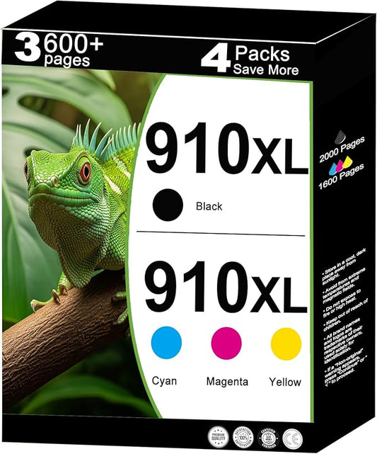 910XL Ink Cartridges High Yield Combo Pack Replacement for HP 910 XL Work for OfficeJet Pro 8020 8025 8028 8030 8035 8010 8015 8018 8022 Printers with V15.1.1 Chip (Cyan Magenta Yellow Black, 4-Pack)