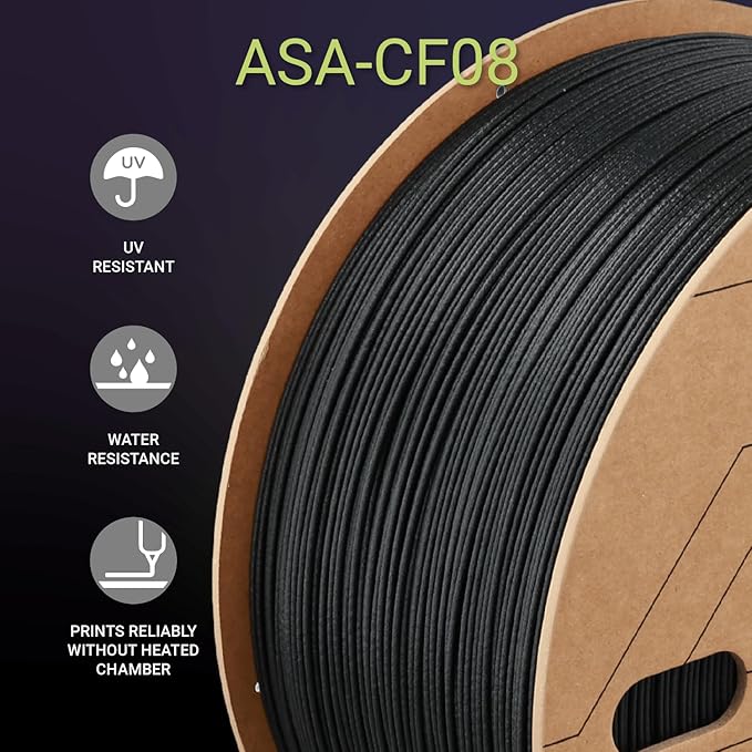 Polymaker Fiberon ASA-CF08 Black Carbon Fiber 3D Printing Filament 1.75mm 3KG, UV & Weather Resistant, High Rigidity, Heat Resistant, Easy to Print, Functional Parts & Prototypes, 6 Vibrant Colors