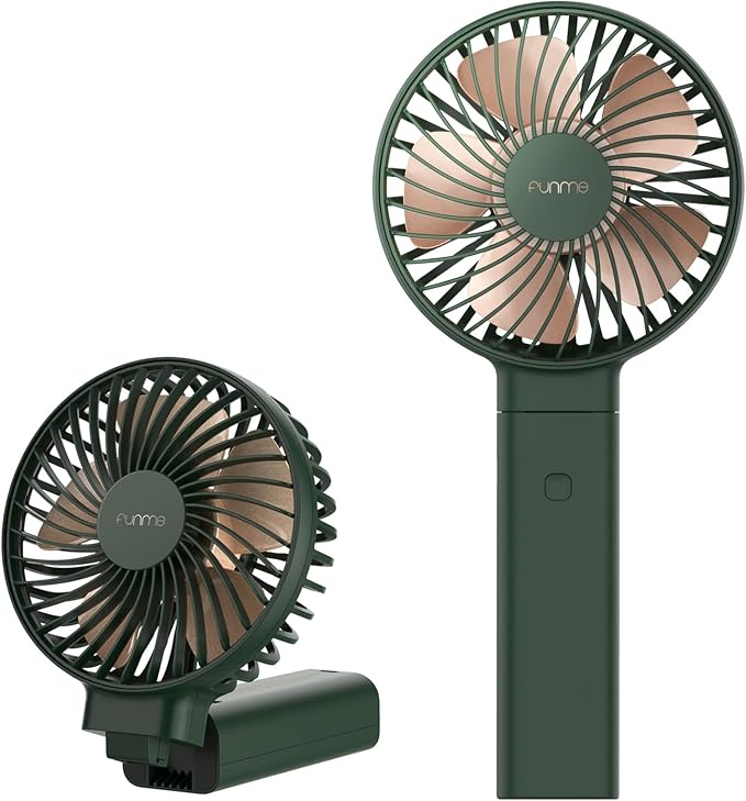 Funme Portable Handheld Fan, 5000 Battery with 20 Hour/4 Speeds/Easy Clean, Foldable Powerful Cooling Personal Desk Fan Exquisite for Desk/Travel/Office/Outdoor - Dark Green