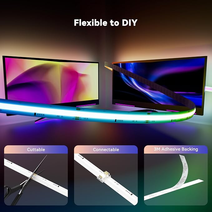 MIWISE LED Strip Lights,RGB Smart IC COB LED Strip Light Color Chasing,24ft Multicolor Flexible LED Tape Light,Music Sync with APP Control,Addressable DIY 16M Colors,for Cabinet,Bedroom,Party Decor